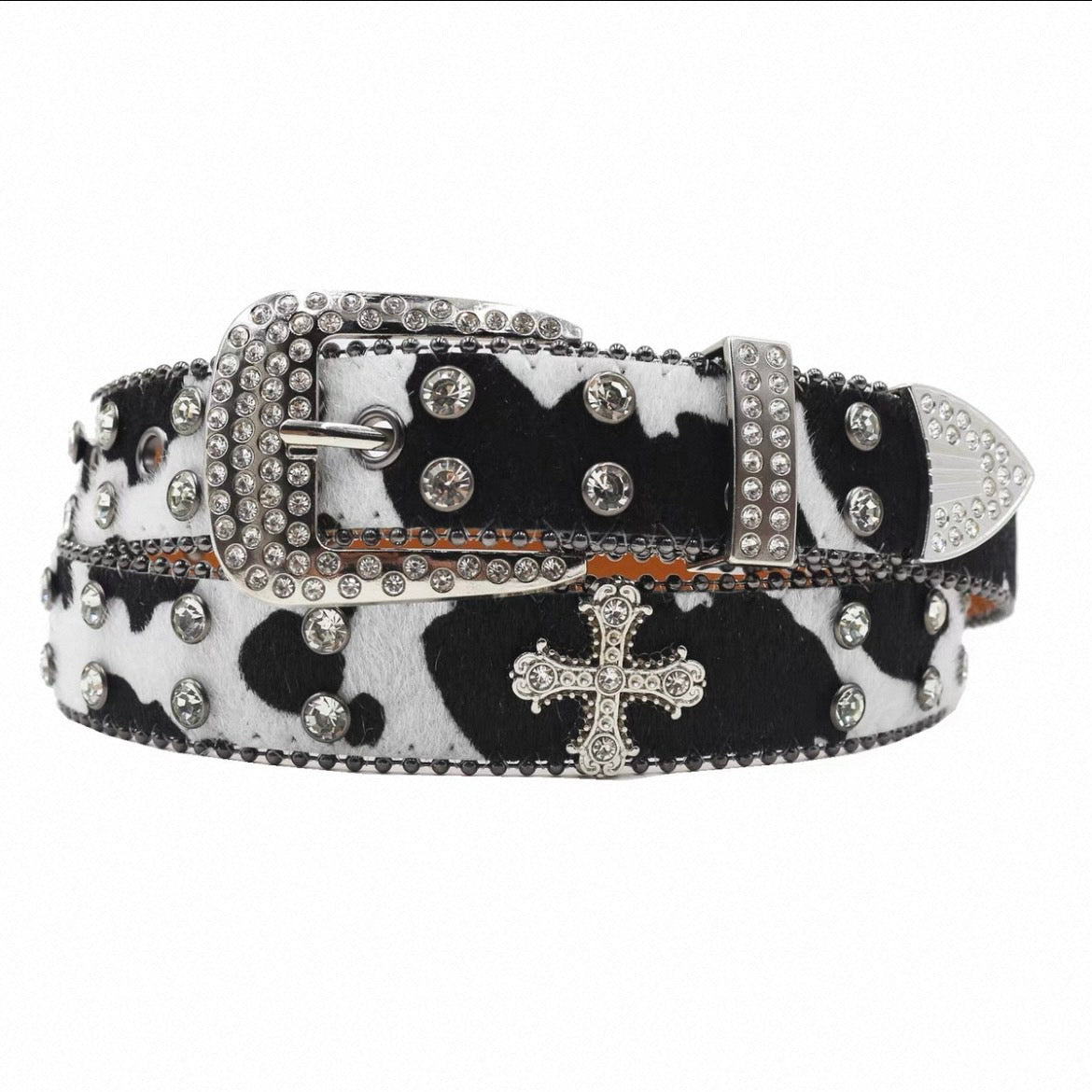 Cowhide Stud Cross Belt
