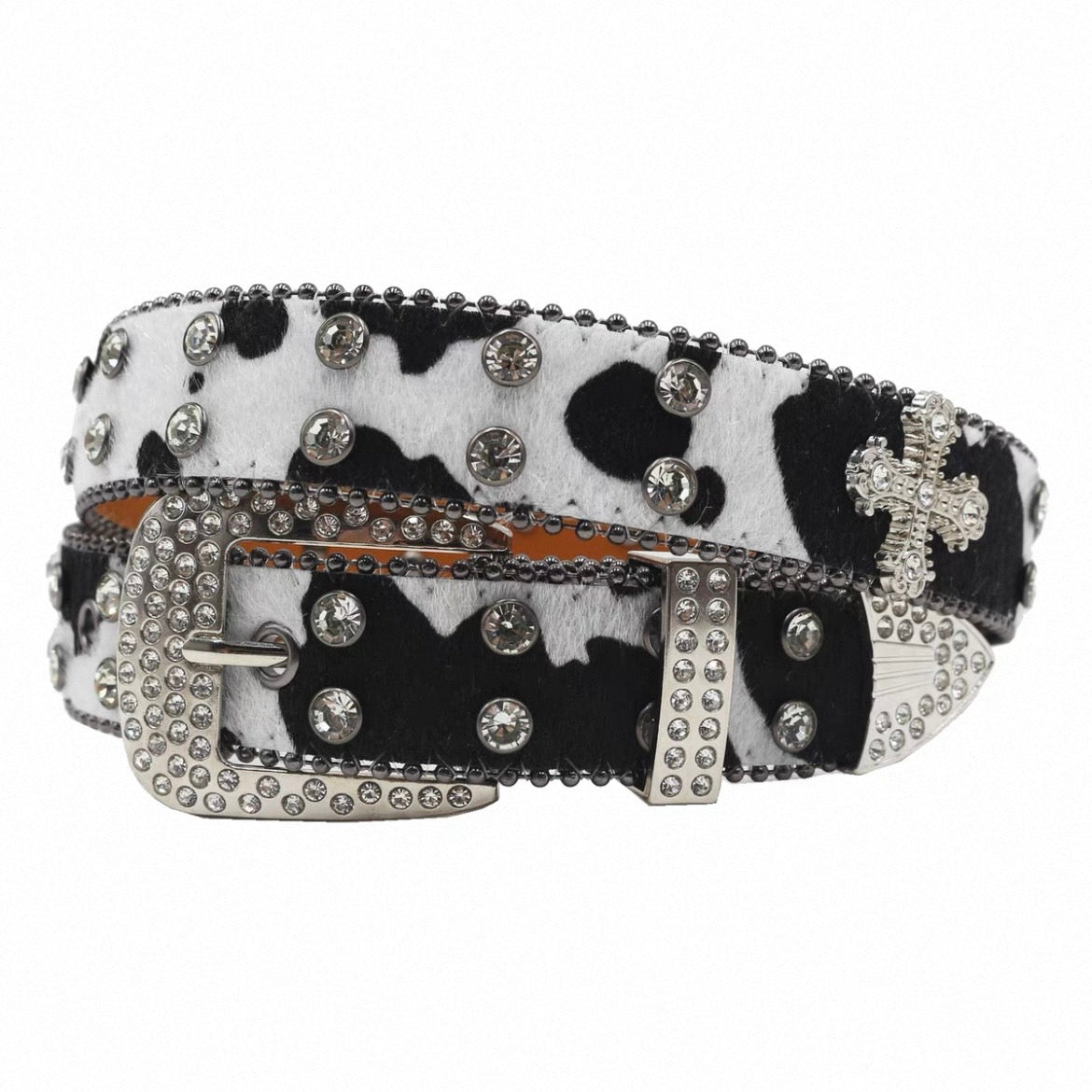 Cowhide Stud Cross Belt